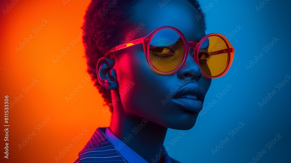 African-American fem,ale Fashion model - stylish - quirky - idiosyncratic - -colorful - elegant - unique - red backgroubd African-American fem,ale Fashion model - stylish - quirky - idiosyncratic - -colorful - elegant - unique - red backgroubd