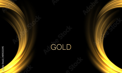 Illustration with isolated golden color arcs with glitter on a black background.