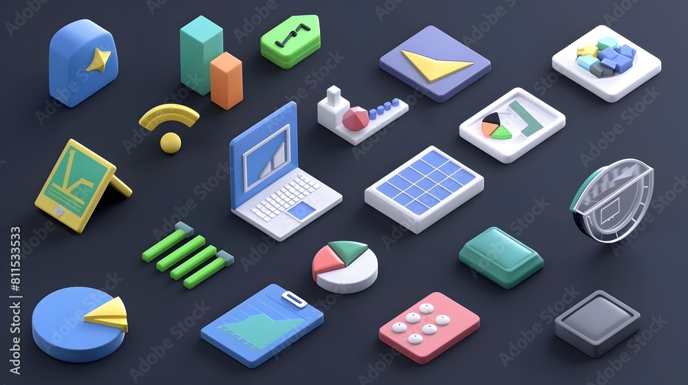 Isometric Digital Analytics and Technology Concept with Infographic Elements Isometric Digital Analytics and Technology Concept with Infographic Elements