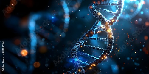 Detailed Closeup of DNA Helix on Dark Background: A Scientific Exploration. Concept Scientific Photography, Macro Shots, DNA Helix, Dark Background, Detailed Closeup