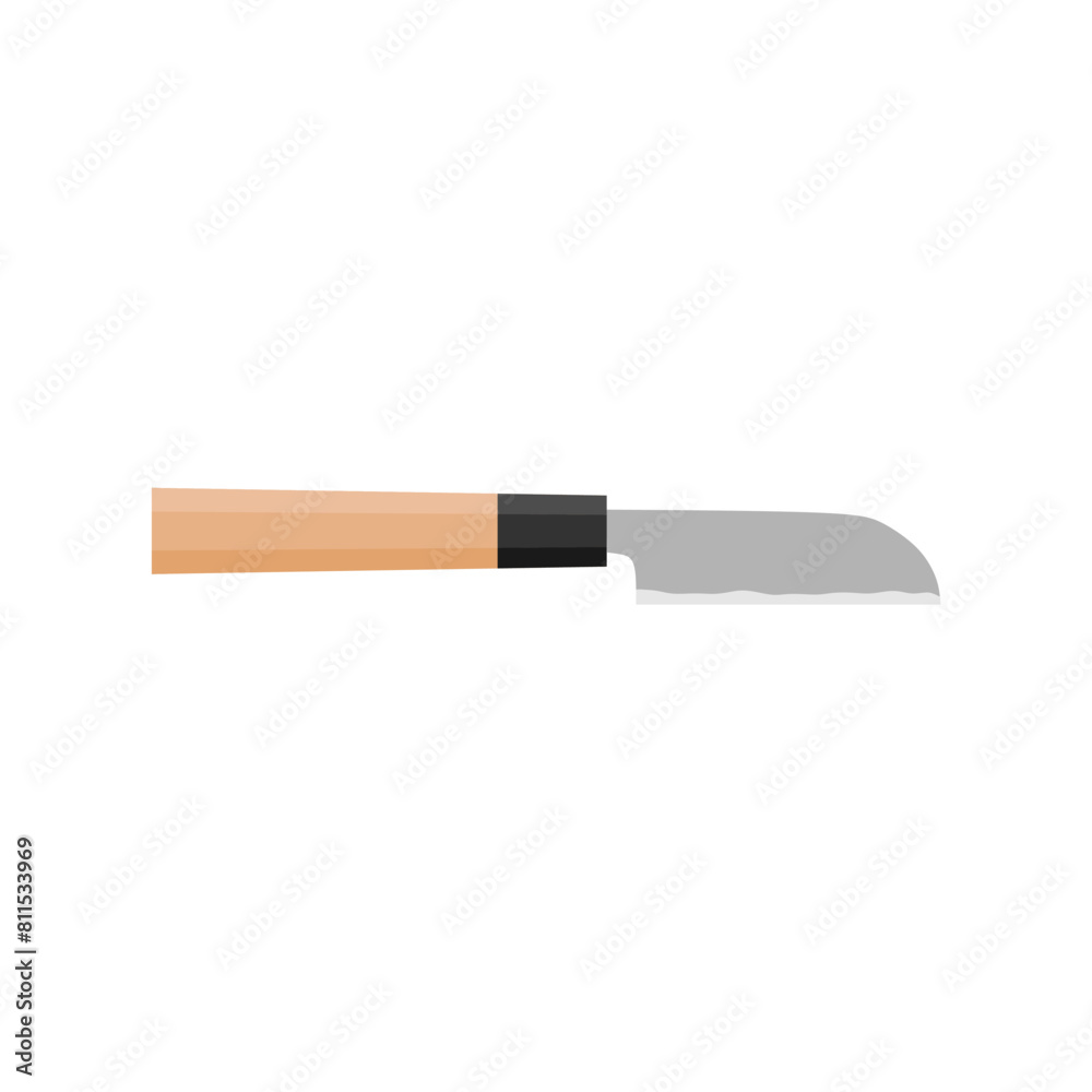 Kamagata Kurimuki, Japanese kitchen knife flat design vector illustration isolated on white background. A traditional Japanese kitchen knife with a steel blade and wooden handle. Kamagata Kurimuki, Japanese kitchen knife flat design vector illustration isolated on white background. A traditional Japanese kitchen knife with a steel blade and wooden handle.