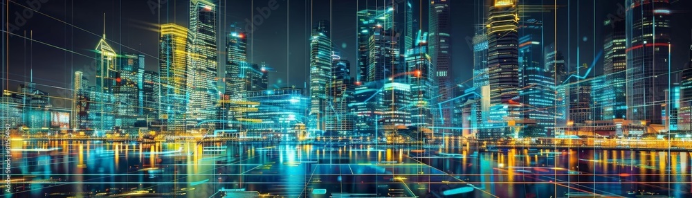 concept art of the future with megapolis buildings and holographic displays concept art of the future with megapolis buildings and holographic displays