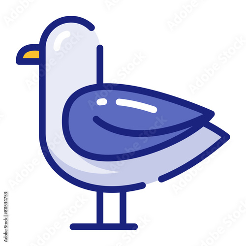 Seagull Watching by the Pier Vector Icon Illustration