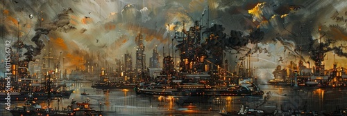 conceptual painting of an ai - driven megacity with self - repairing infrastructure photo