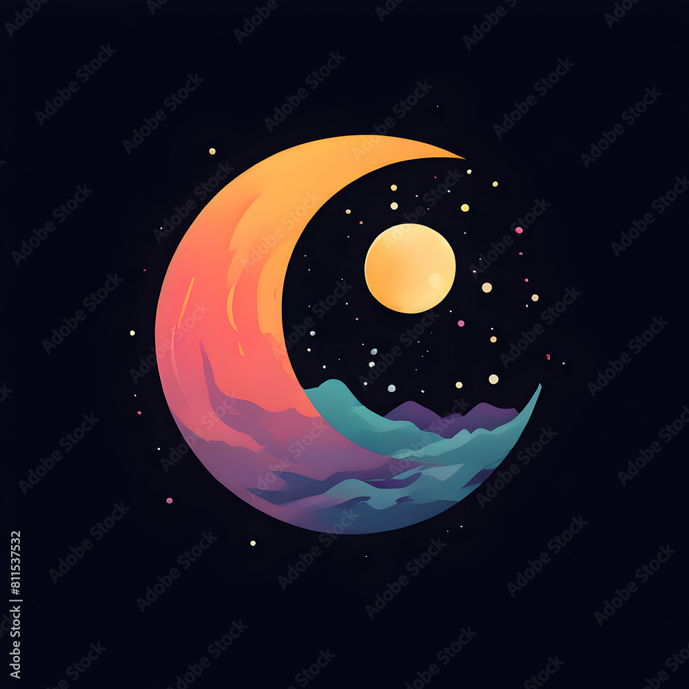 simple moon logo vector with abstract colors