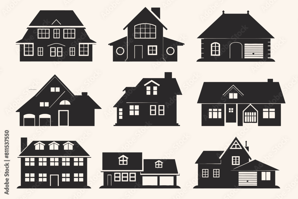 Set Of Silhouette Various Houses