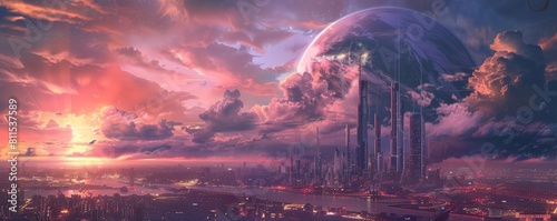 digital art depicting a megalopolis with energy harvesting cloudscrapers photo
