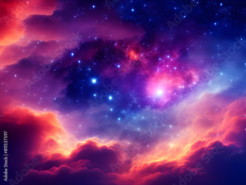 Nebula wallpaper space landscape and Cosmic tree colorful galaxies stars in space.Night sky Abstract cosmos background © RAZ