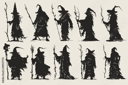 Set of Silhouette Witches With Staff