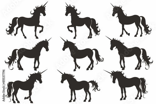 Set Of Silhouette Unicorn Fantasy