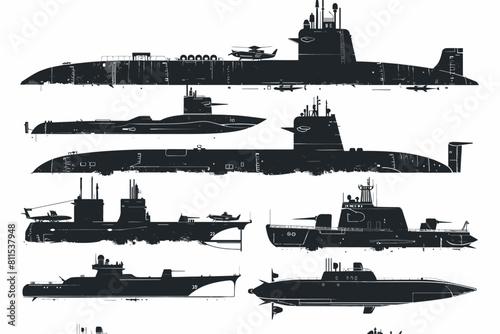 Set Of Silhouette Submarines
