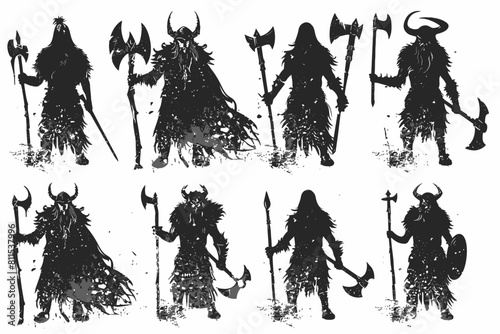 Set Of Silhouette Viking Warrior