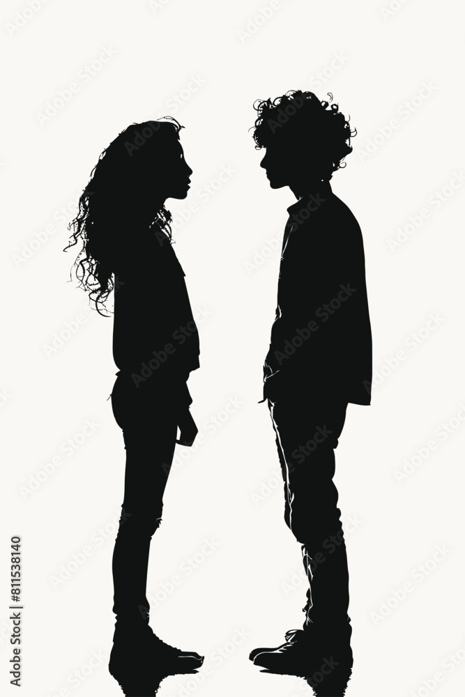 Silhouette Teen Couple Face Each Other