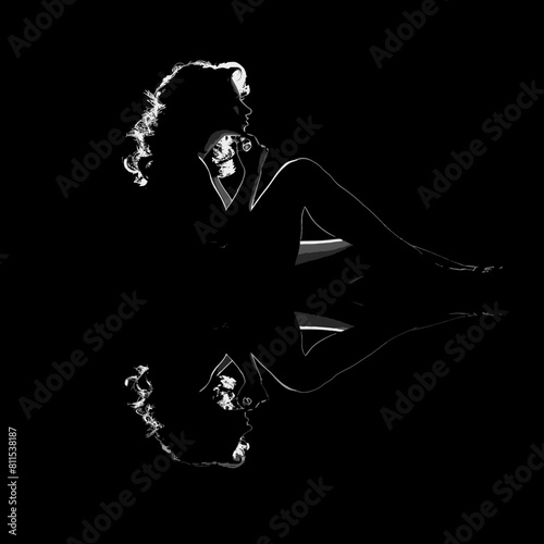 Woman Reclining Profile Silhouette in Black and white