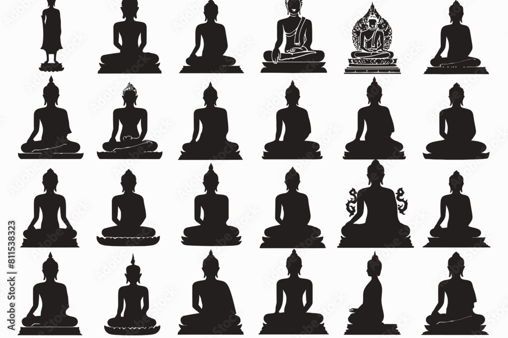 Set Of Silhouette Buddha Statue Set Of Silhouette Buddha Statue