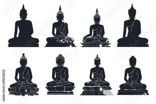 Set Of Silhouette Buddha Statue