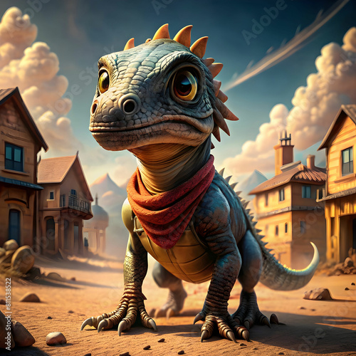 An adorable and fluffy baby dinosaur cowboy western Ai generated art