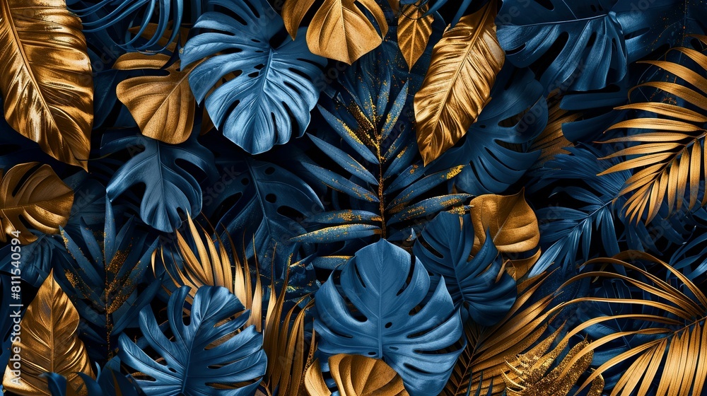 Exotic Jungle Paradise: Blue and Gold Leaf Ensemble Exotic Jungle Paradise: Blue and Gold Leaf Ensemble
