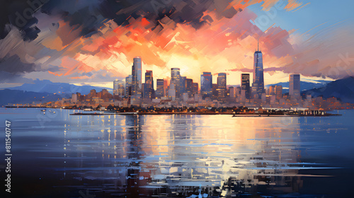 outdoor city sunset view landscape background poster decorative painting 