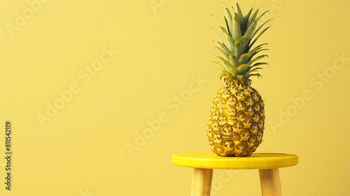 A pineapple sitting on a yellow stool.