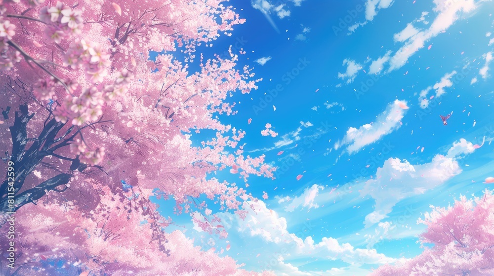 Naklejka premium Sakura Lovely Cherry Blossoms and Clear Blue Sky