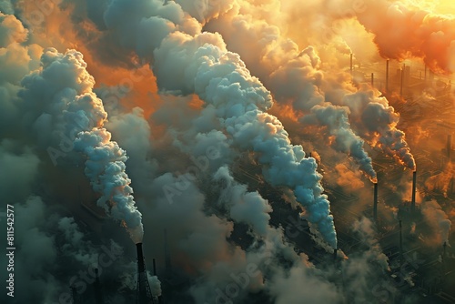 A microscopic analysis of polluted air from different sources, such as traffic fumes, industrial emissions, and smoke from wildfires