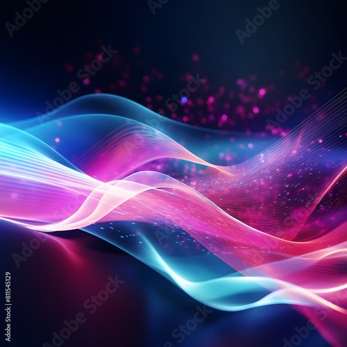 Abstract futuristic background with glowing waves and lights. Generative AI.