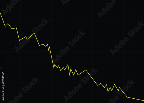 yellow business graph going down with black color and grid on the background represents trading loss business decline