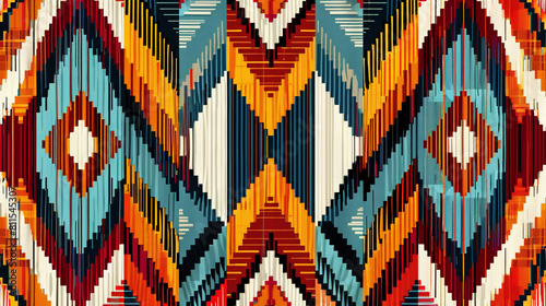 Modern textile with traditional chevron Pixel ethnic patterns.