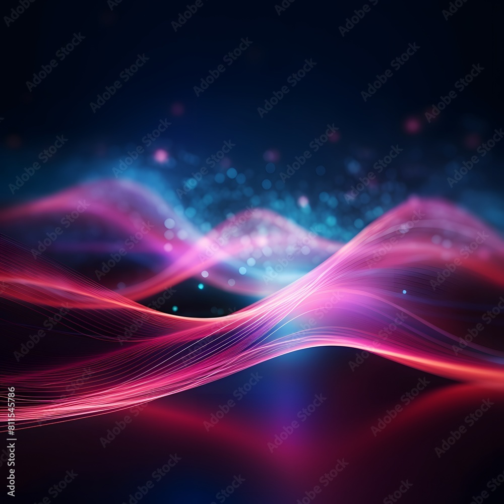 Abstract futuristic background with glowing waves and lights. Generative AI.