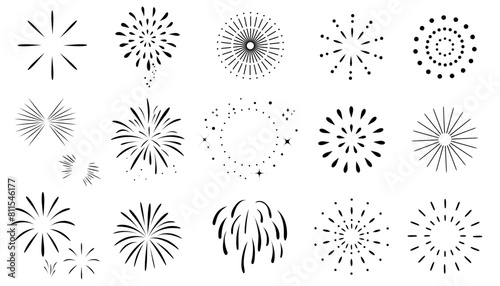 モノクロの花火のイラストセット