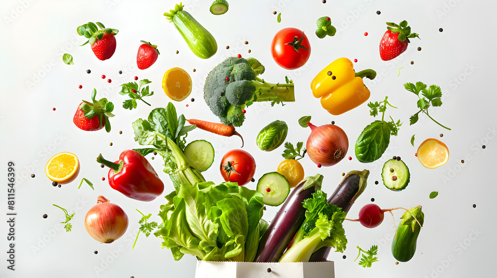 Assorted vegetables and fruits on white background. Food vegan concept. Assorted vegetables and fruits on white background. Food vegan concept.