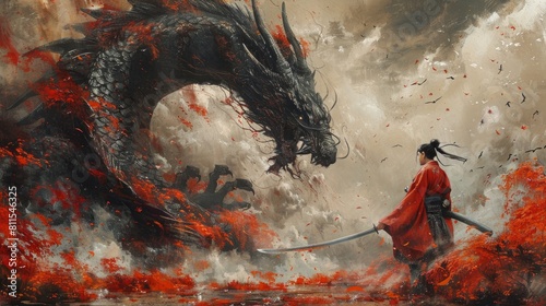 samurai fights dragon