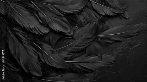 Feathers in black with a unique design against a backdrop