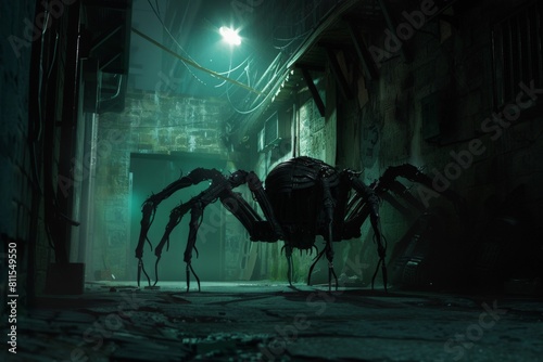 A bio-mechanical creature stalking through a dark alley.