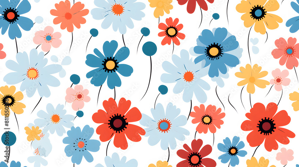 Artistic colorful geometric flowers pattern painting