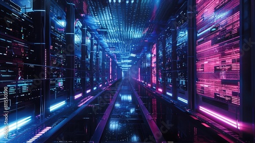 Modern data center and technology background, aesthetic look