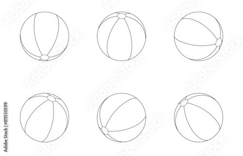 A set of beach balls. Summertime. Cute summer coloring pages for kids. Vector contour drawing.