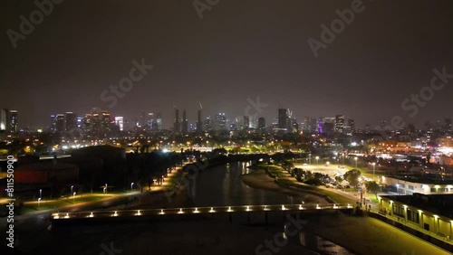city of Tel-Aviv at night - drone view photo
