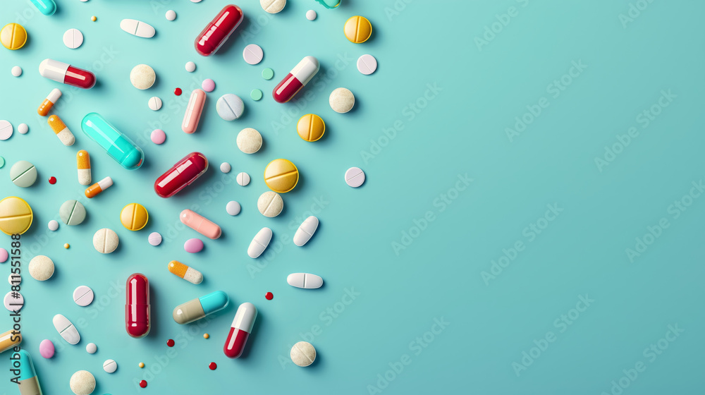 medicinal capsules on pastel background with space for text medicinal capsules on pastel background with space for text