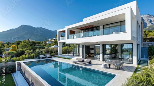 Modern Villa Exterior In Summer, aesthetic look © Khalif