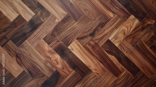 Captivating close-up of walnut herringbone parquet.