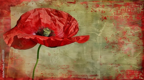 A red poppy on an old grunge background. photo