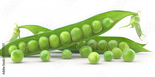 Stalk of green peas on a white background. Green peas pea pod healthy organic peas peas in a pod isolated

 photo