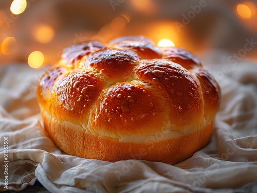 A bread is sitting on a cloth. photo