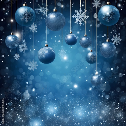 Christmas background with Christmas balls and snowflakes. Generative AI.