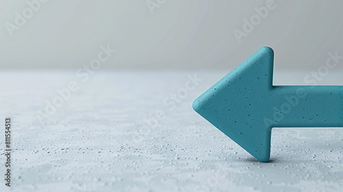 Crisp cyan arrow on pristine white surface. Ample text space. High-resolution shot.