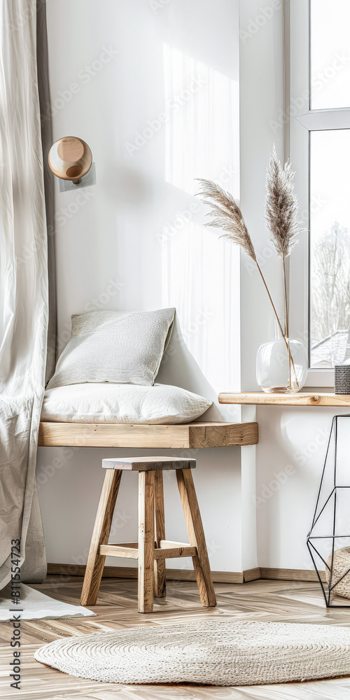 Minimalist interiors design in Scandinavian style with minimal decor and copyspace Minimalist interiors design in Scandinavian style with minimal decor and copyspace