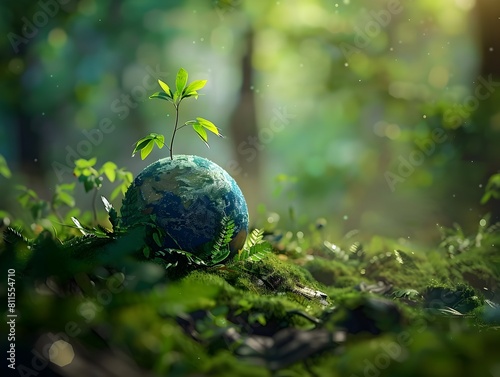Harmonious Union A D Rendering of a Lush Green Forest Embracing the Earths Globe photo