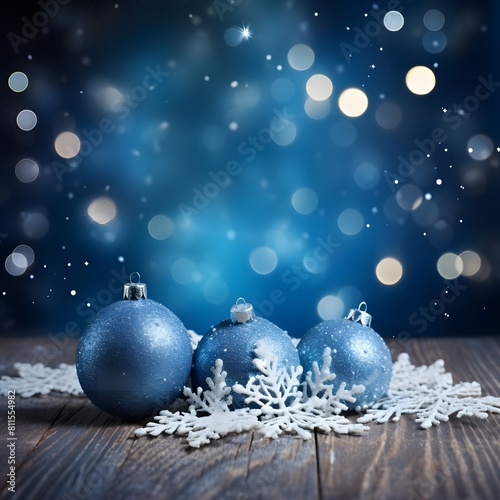Christmas background with Christmas balls and snowflakes. Generative AI.